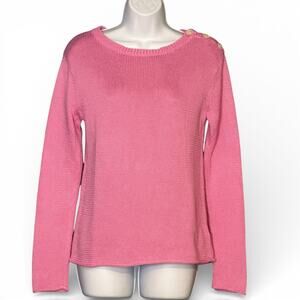 Lauren Ralph Lauren Pink Button Shoulder Boat Neck Knit Sweater Small Preppy